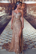Elegante Pailletten One-Shoulder Lange Ballkleider Formelles Abendkleid