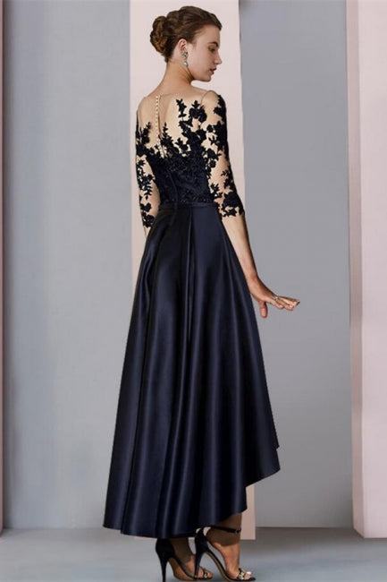 Elegantes vestidos negros cortos para madre de la novia, vestidos de dama de honor de encaje con mangas