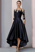 Elegantes vestidos negros cortos para madre de la novia, vestidos de dama de honor de encaje con mangas