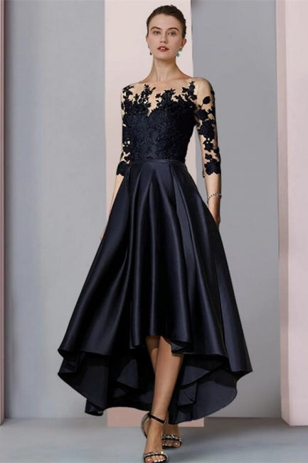 Elegantes vestidos negros cortos para madre de la novia, vestidos de dama de honor de encaje con mangas