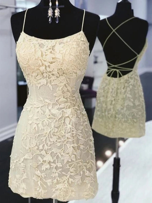 Elegante kurze Meerjungfrau-Spitze mit offenem Rücken und Ball-/Homecoming-Kleid