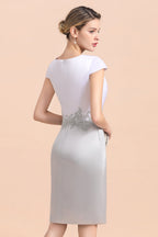 Elegante vestido corto plateado para madre de la novia, hasta la rodilla, para fiesta de bodas