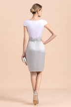 Elegante vestido corto plateado para madre de la novia, hasta la rodilla, para fiesta de bodas