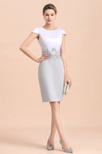 Elegante vestido corto plateado para madre de la novia, hasta la rodilla, para fiesta de bodas