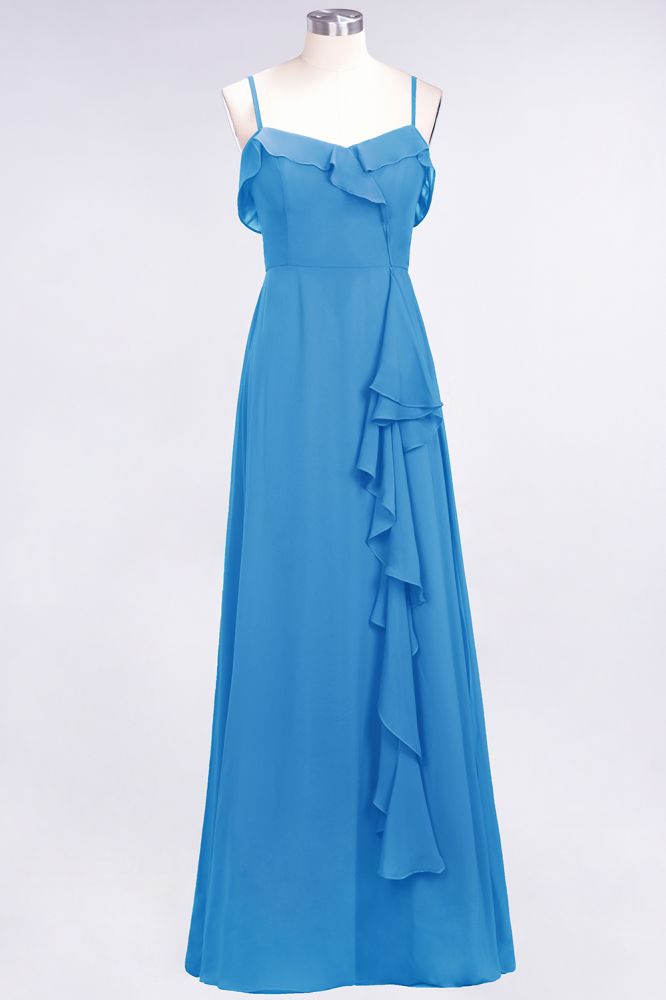 Elegantes Spaghetti Aline Rüschen Einfaches Ballkleid Königsblaues Abendkleid Swing