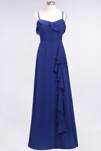 Elegantes Spaghetti Aline Rüschen Einfaches Ballkleid Königsblaues Abendkleid Swing