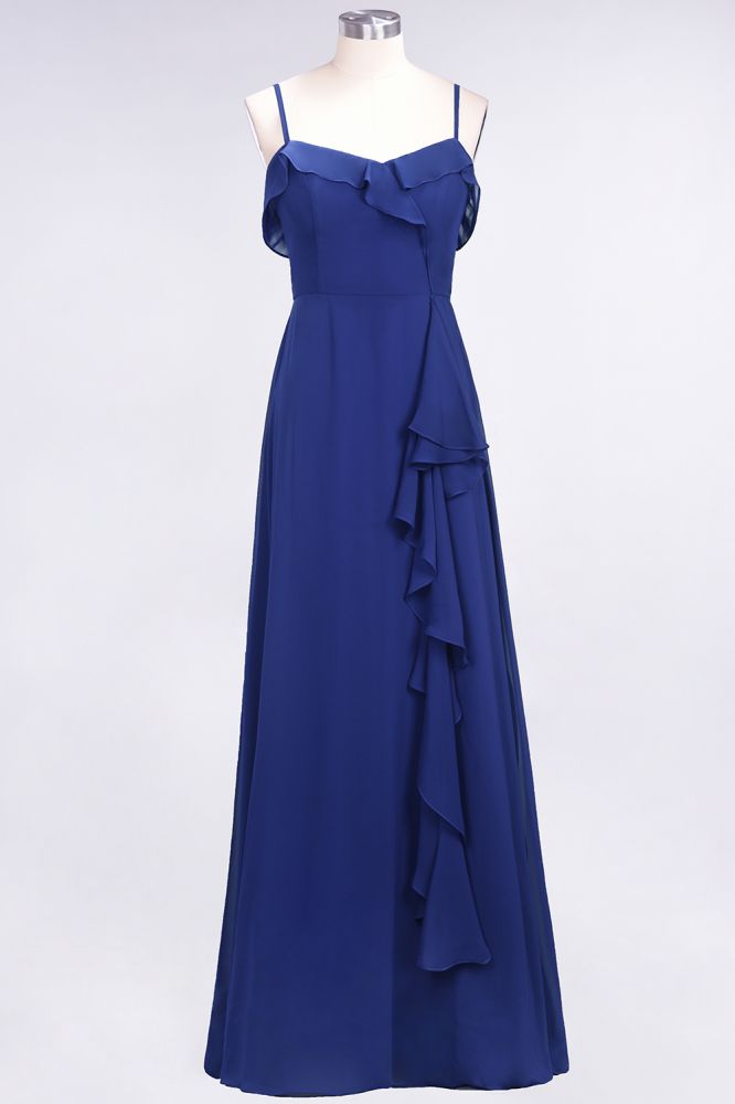 Elegantes Spaghetti Aline Rüschen Einfaches Ballkleid Königsblaues Abendkleid Swing