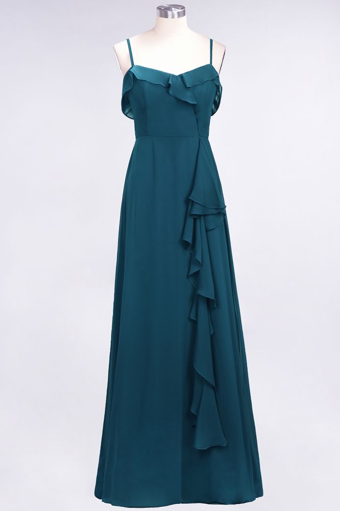 Elegantes Spaghetti Aline Rüschen Einfaches Ballkleid Königsblaues Abendkleid Swing