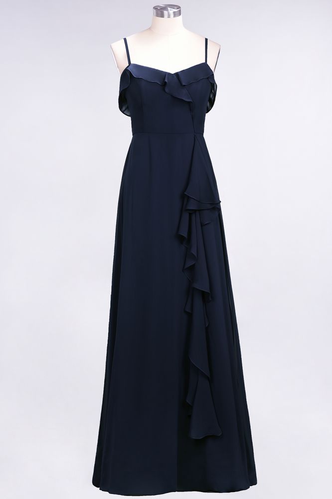 Elegantes Spaghetti Aline Rüschen Einfaches Ballkleid Königsblaues Abendkleid Swing