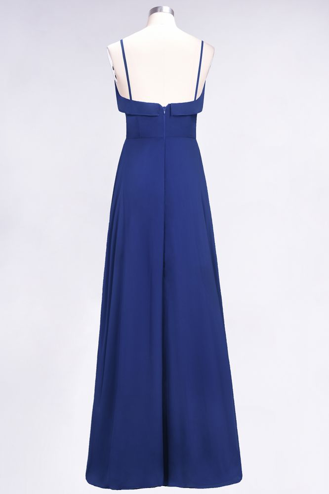 Elegantes Spaghetti Aline Rüschen Einfaches Ballkleid Königsblaues Abendkleid Swing