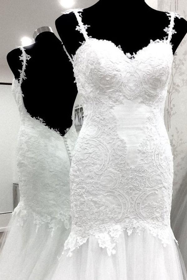 Elegant Straps Mermaid White Long Wedding Dress Bridal Gown WD209