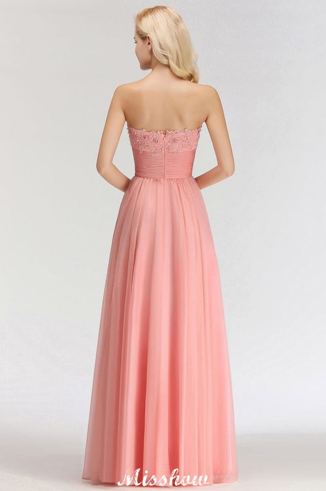 Elegante vestido de dama de honor con escote en forma de A, apliques y volantes de gasa
