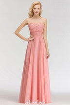 Elegante vestido de dama de honor con escote en forma de A, apliques y volantes de gasa