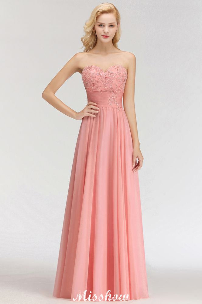 Elegante vestido de dama de honor con escote en forma de A, apliques y volantes de gasa