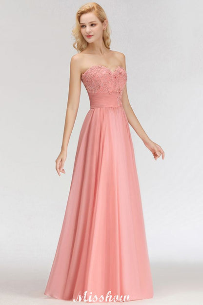 Elegante Querida A-Line Apliques Vestidos de Dama de Honra Babados Chiffon