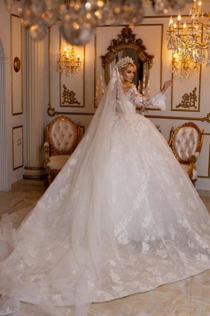 Elegantes Schatz-Langen Ärmeln Ballkleid Spitze Brautkleider Brautkleider