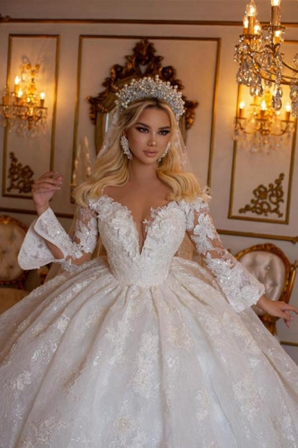 Elegantes Schatz-Langen Ärmeln Ballkleid Spitze Brautkleider Brautkleider