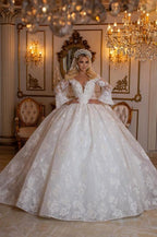 Elegantes Schatz-Langen Ärmeln Ballkleid Spitze Brautkleider Brautkleider