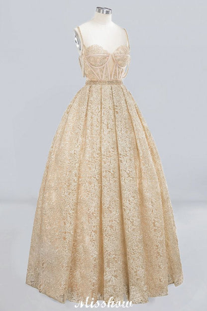 Elegant Tulle Lace Ball Gown Shaghetti Sweetheart Sleevless Wedding Dress