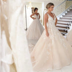 Elegante V-Ausschnitt A-Linie Brautkleider mit Spitze 