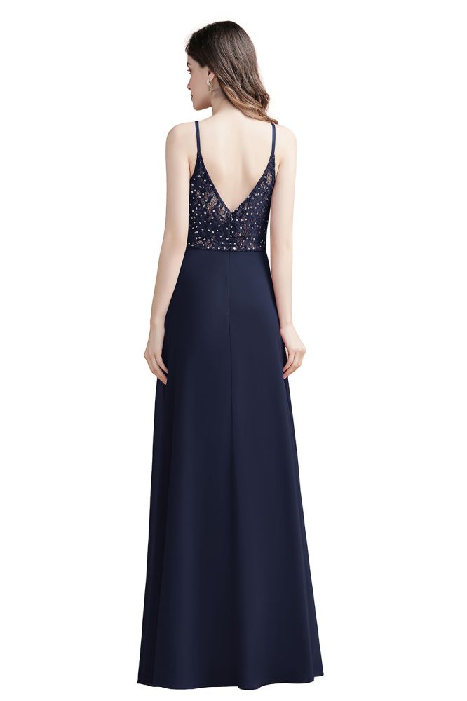 Elegante vestido de dama de honor de gasa con escote en V, sin mangas, para fiesta de noche y graduación