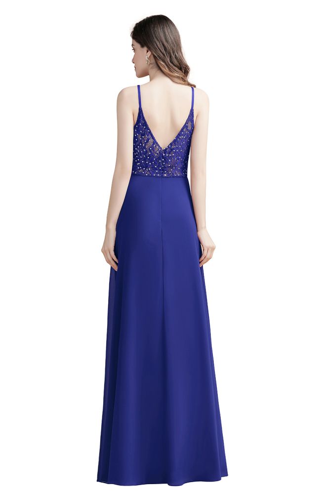 Elegante vestido de dama de honor de gasa con escote en V, sin mangas, para fiesta de noche y graduación