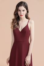 Elegante vestido de dama de honor de gasa con escote en V, sin mangas, para fiesta de noche y graduación