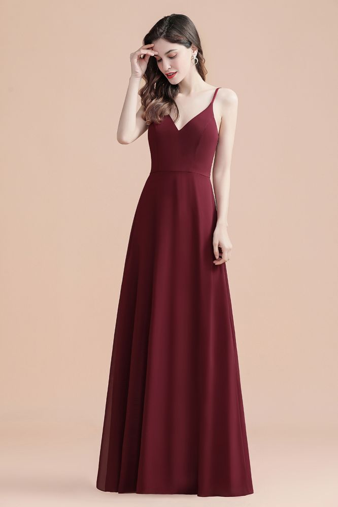 Elegante vestido de dama de honor de gasa con escote en V, sin mangas, para fiesta de noche y graduación
