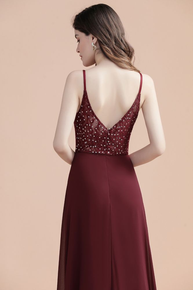 Elegante vestido de dama de honor de gasa con escote en V, sin mangas, para fiesta de noche y graduación