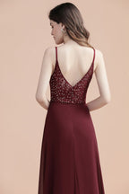 Elegante vestido de dama de honor de gasa con escote en V, sin mangas, para fiesta de noche y graduación