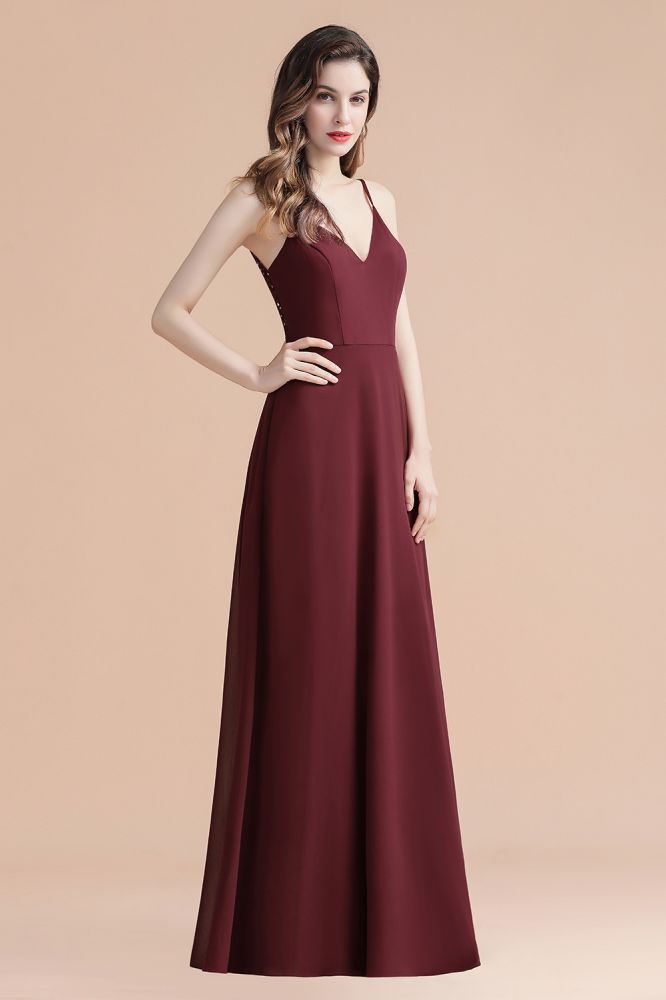 Elegante vestido de dama de honor de gasa con escote en V, sin mangas, para fiesta de noche y graduación