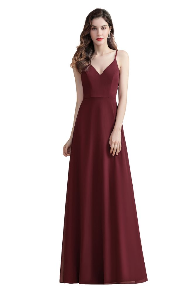 Elegante vestido de dama de honor de gasa con escote en V, sin mangas, para fiesta de noche y graduación
