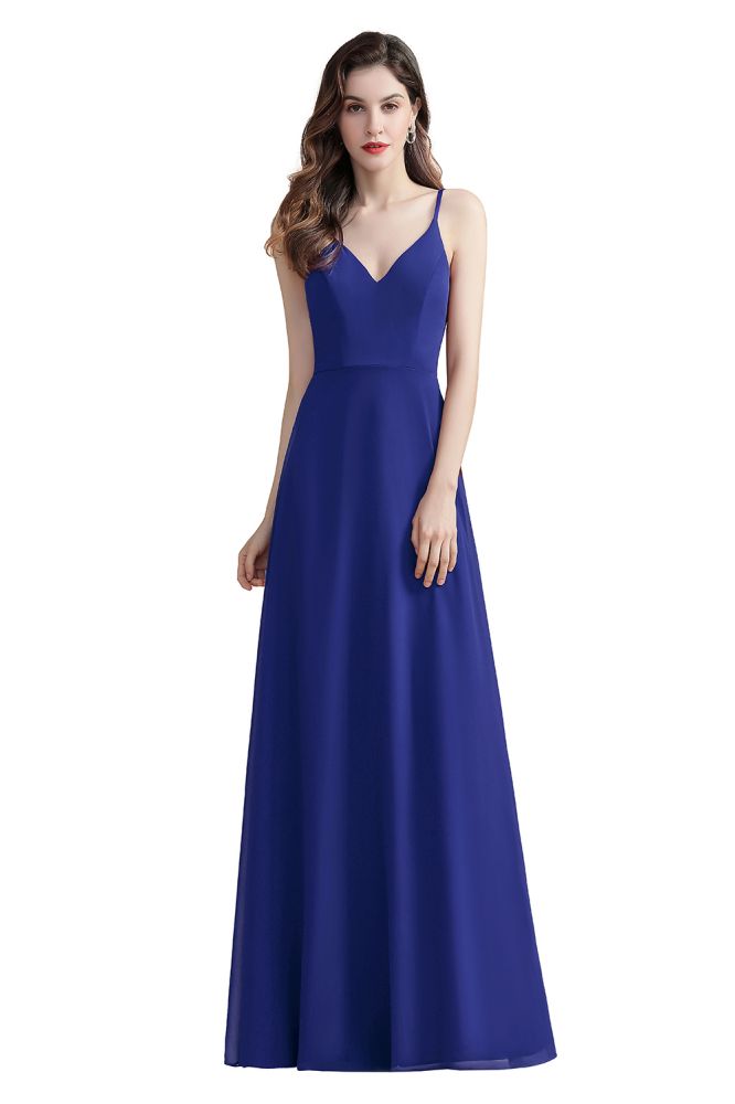 Elegante vestido de dama de honor de gasa con escote en V, sin mangas, para fiesta de noche y graduación