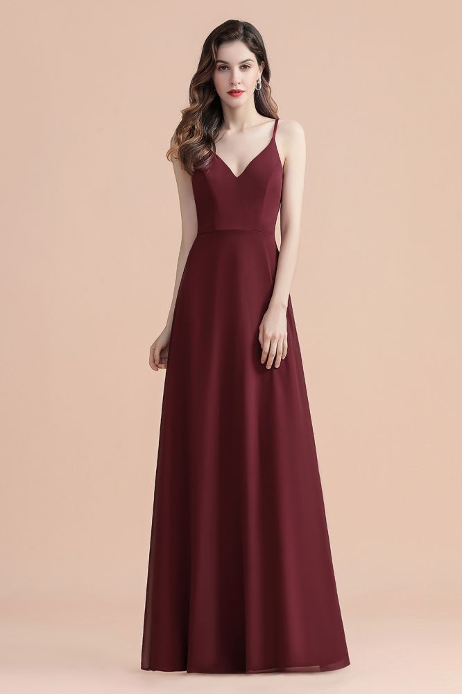 Elegante vestido de dama de honor de gasa con escote en V, sin mangas, para fiesta de noche y graduación