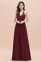 Elegante vestido de dama de honor de gasa con escote en V y espalda descubierta, vestido de fiesta con lentejuelas