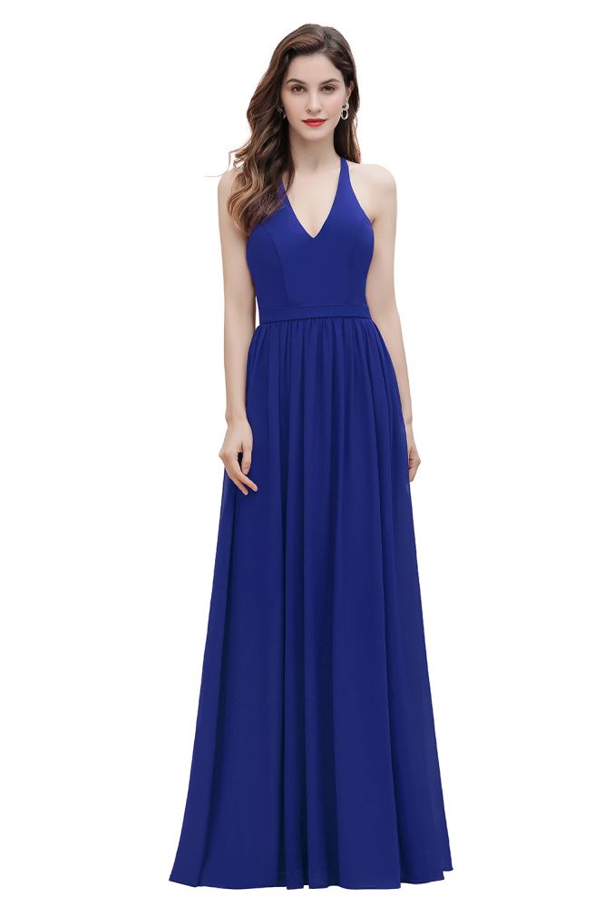 Elegante vestido de dama de honor de gasa con escote en V y espalda descubierta, vestido de fiesta con lentejuelas