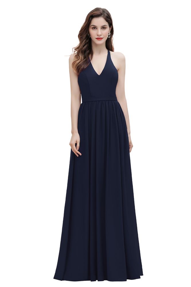 Elegante vestido de dama de honor de gasa con escote en V y espalda descubierta, vestido de fiesta con lentejuelas