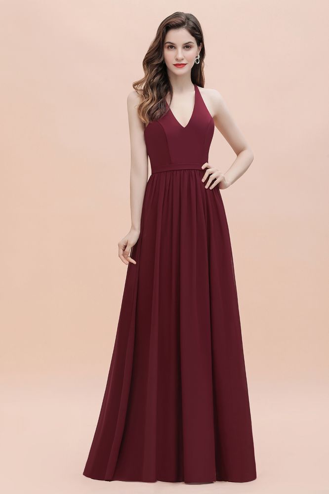 Elegante vestido de dama de honor de gasa con escote en V y espalda descubierta, vestido de fiesta con lentejuelas