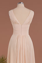 Elegant V-Neck Ruffles Simple Formal Dresses | A-Line Sleeveless Chiffon Evening Dresses