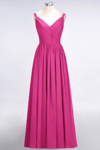 Elegante vestido de dama de honor de gasa con escote en V, tirantes, espalda descubierta y volantes hasta el suelo