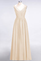 Elegante vestido de dama de honor de gasa con escote en V, tirantes, espalda descubierta y volantes hasta el suelo