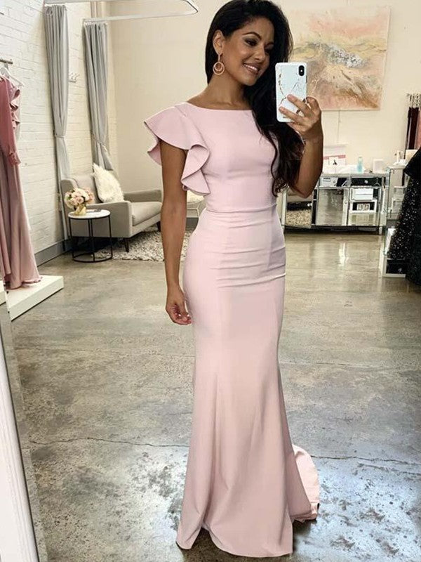 Elegantes vestidos de dama de honor vintage fruncidos, sin mangas, con escote redondo y crepé elástico