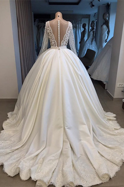 Elegante vestido de novia con mangas Vestido de novia princesa blanco