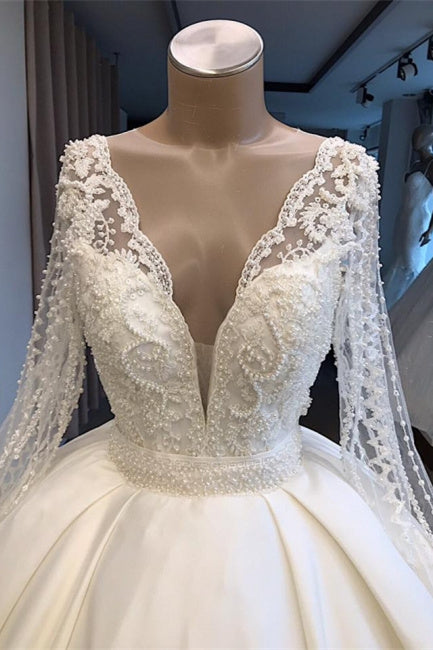 Elegante vestido de novia con mangas Vestido de novia princesa blanco