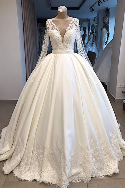 Elegante vestido de novia con mangas Vestido de novia princesa blanco