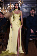 Elegantes gelbes Meerjungfrau-Ballkleid mit einer Schulter und langen Ärmeln