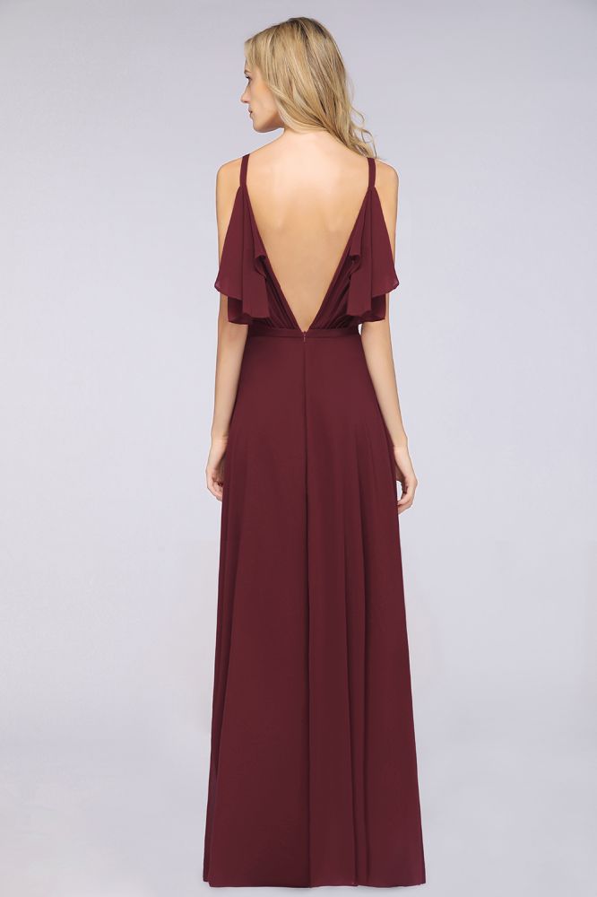 Elegante vestido de dama de honor de gasa con volantes hasta el suelo, con perlas, sin mangas, para fiesta de boda