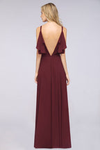 Elegante vestido de dama de honor de gasa con volantes hasta el suelo, con perlas, sin mangas, para fiesta de boda