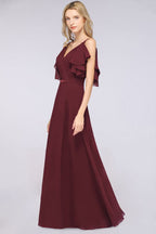 Elegante vestido de dama de honor de gasa con volantes hasta el suelo, con perlas, sin mangas, para fiesta de boda
