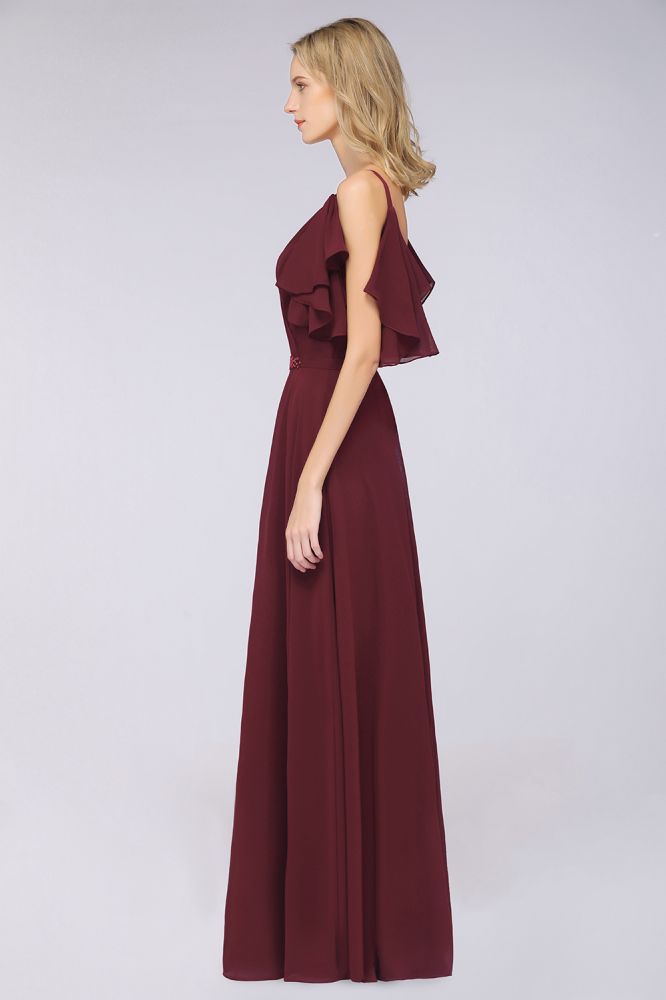Elegante vestido de dama de honor de gasa con volantes hasta el suelo, con perlas, sin mangas, para fiesta de boda